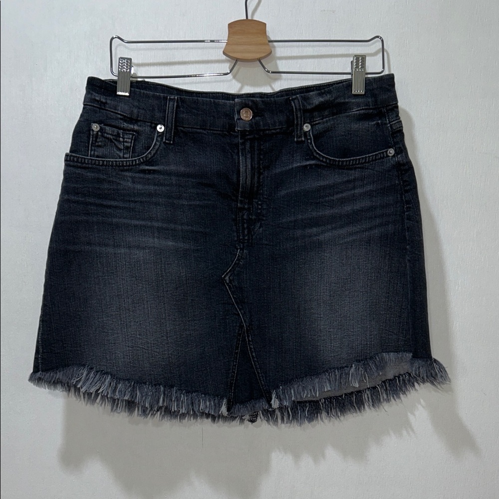 7 FOR ALL KIND WOMENS BLACK FRAYED HEM DENIM MINI SKIRT Sz 32